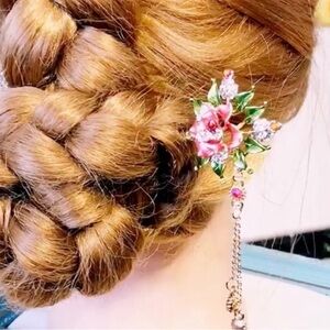 Hair Stick Flower Enamel Hairpin Jewelry Vintage Rhinestone Charm For Bride